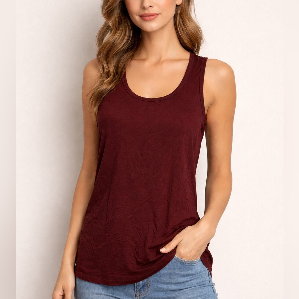 Old Navy NEW Maroon Luxe Red Racerback Soft Cozy Scoop Neckline Summer Tank Top